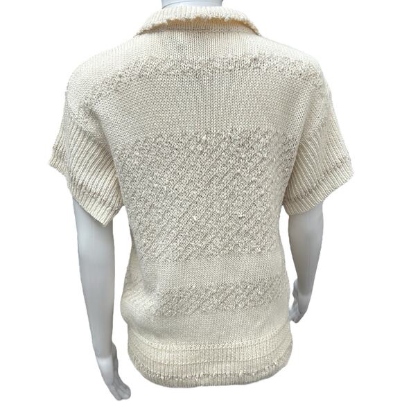 VTG Liz Claiborne Sz M Striped White Collared Short Sleeve Sweater Vintage - Picture 4 of 8